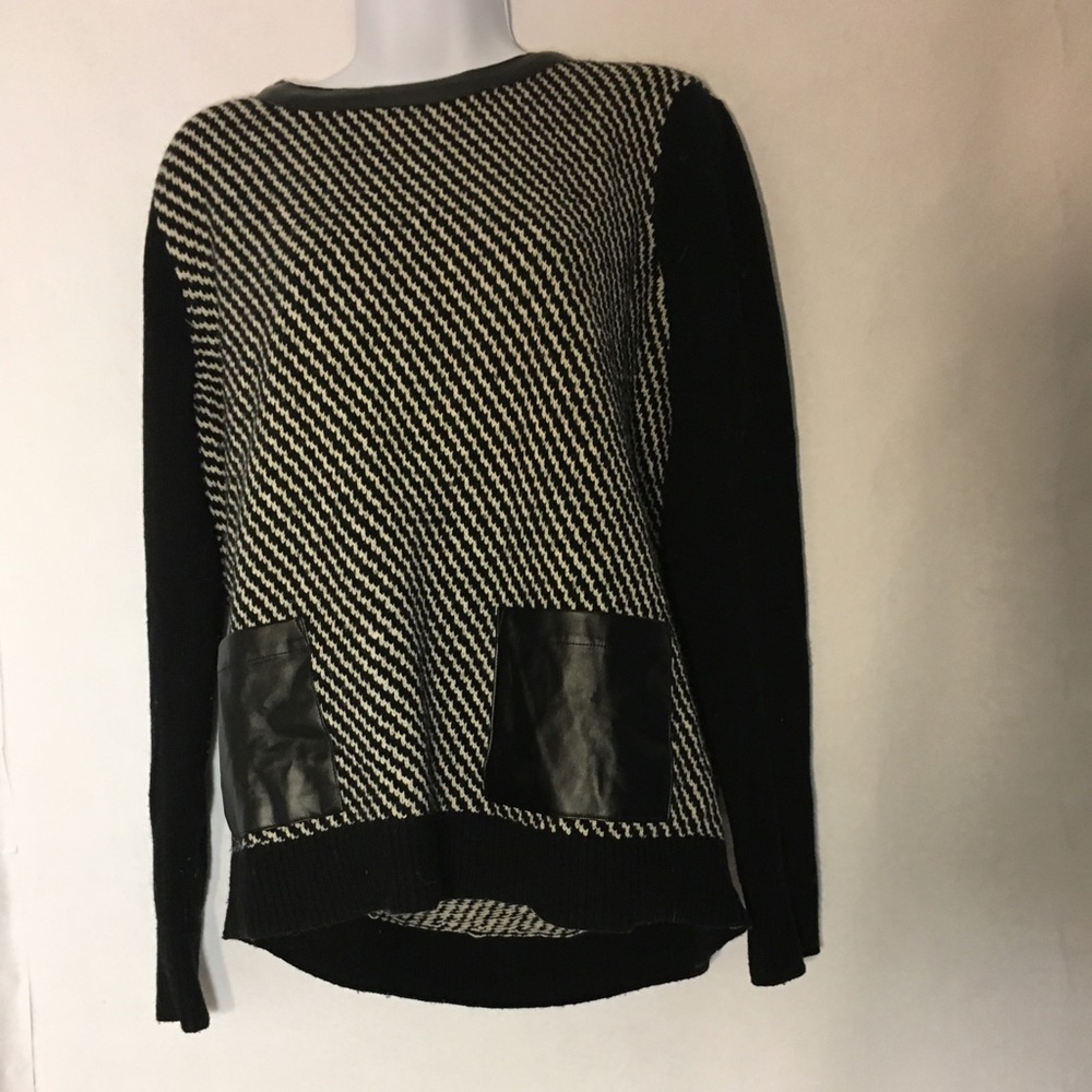 Calvin Klein Woven Knit Sweater Faux Leather Pockets